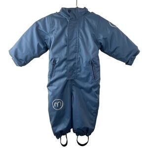 Minymo Kids Blue Ski Suit Front Zip Hooded Waterproof Breathable Size 12M 80 NEW